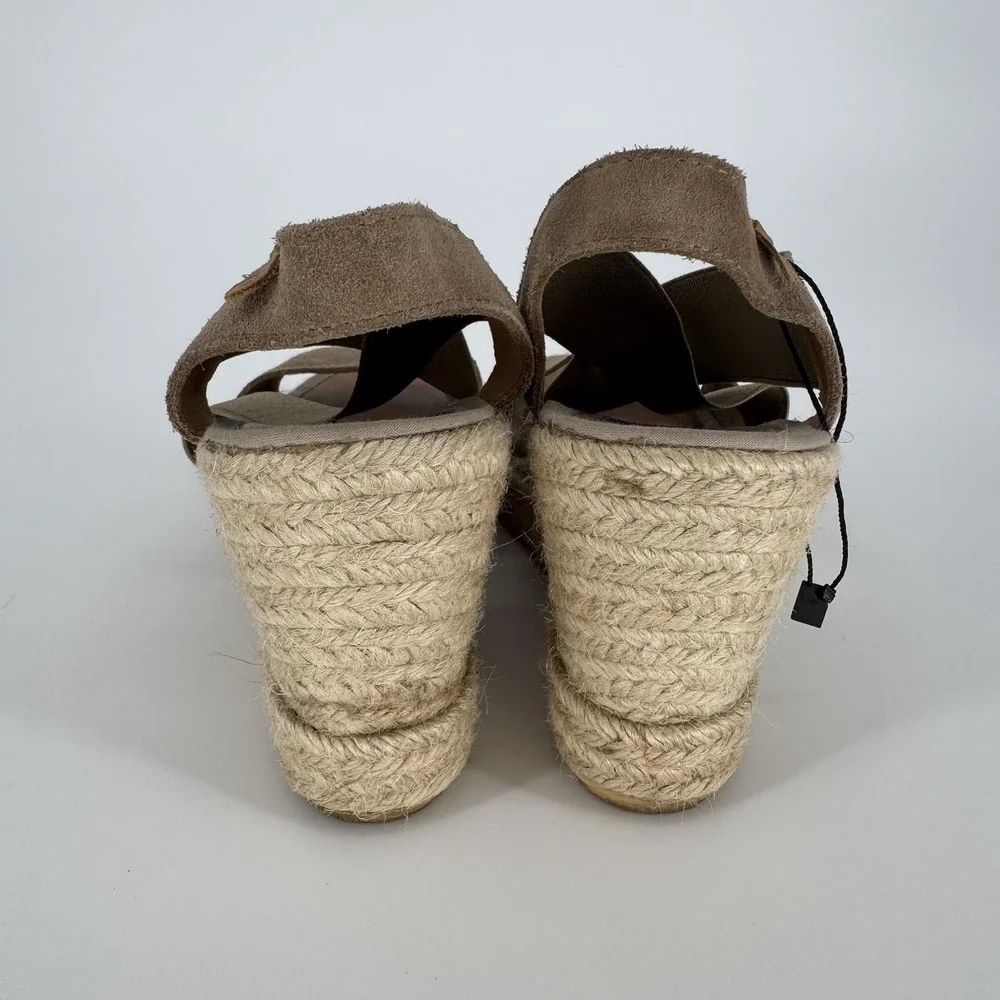 Verbenas Espadrille‎ Wedges Sandals Shoes Tan Suede Cross Strap Women's 7.5 - 38
